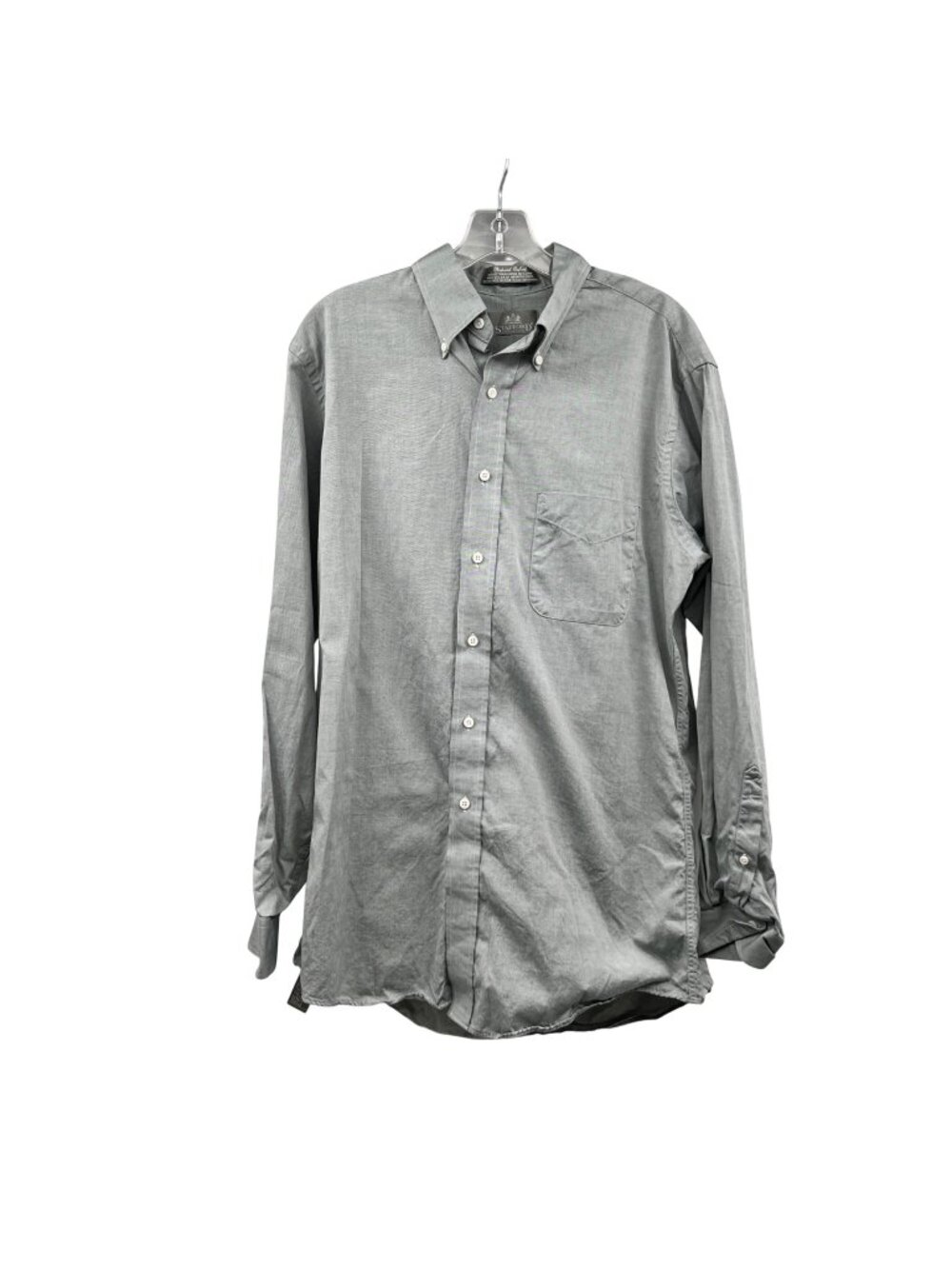 Stafford Executive Mens Pinpoint Oxford Button Down Shirt Gray Size 16-35